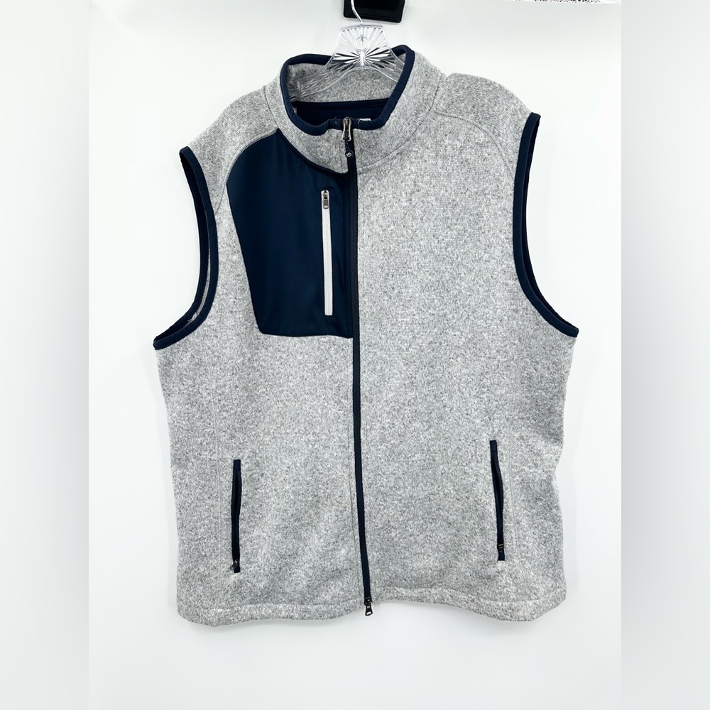 Southern Tide Lido Deck Vest Men’s Medium Heather Gray Navy Blue Fleece Size XL